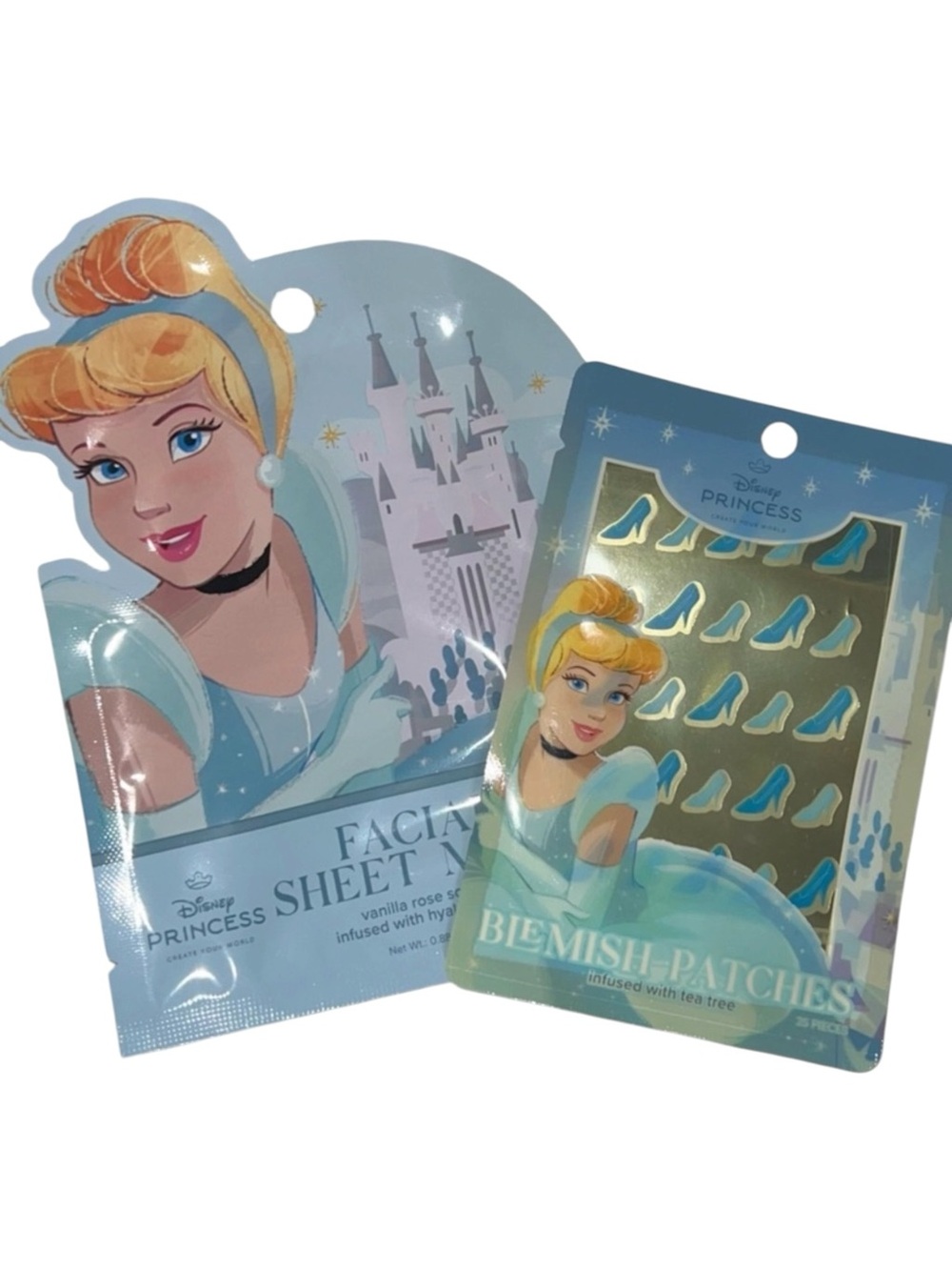 Disney Cinderella Facial Sheet Mask & Blemish Patch Set - Light Blue & Gold